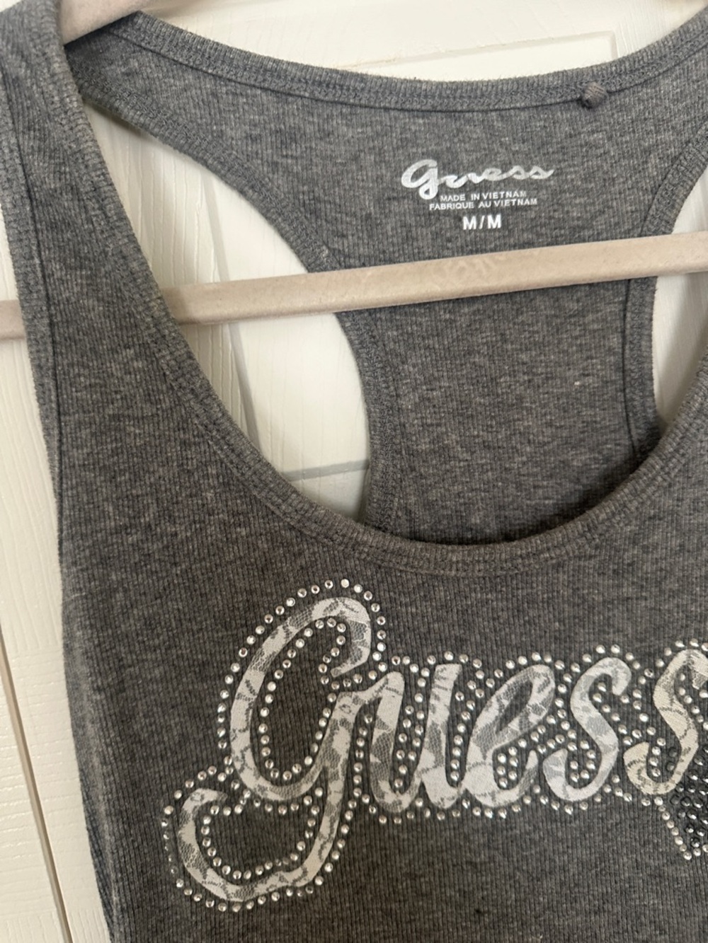 Guess Gray Rhinestone Logo Racerback Tank - Picture 2 of 5